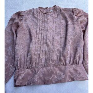 San Andre Soft Pink High Neck Long Sleeve Button Floral Blouse Medium EUC